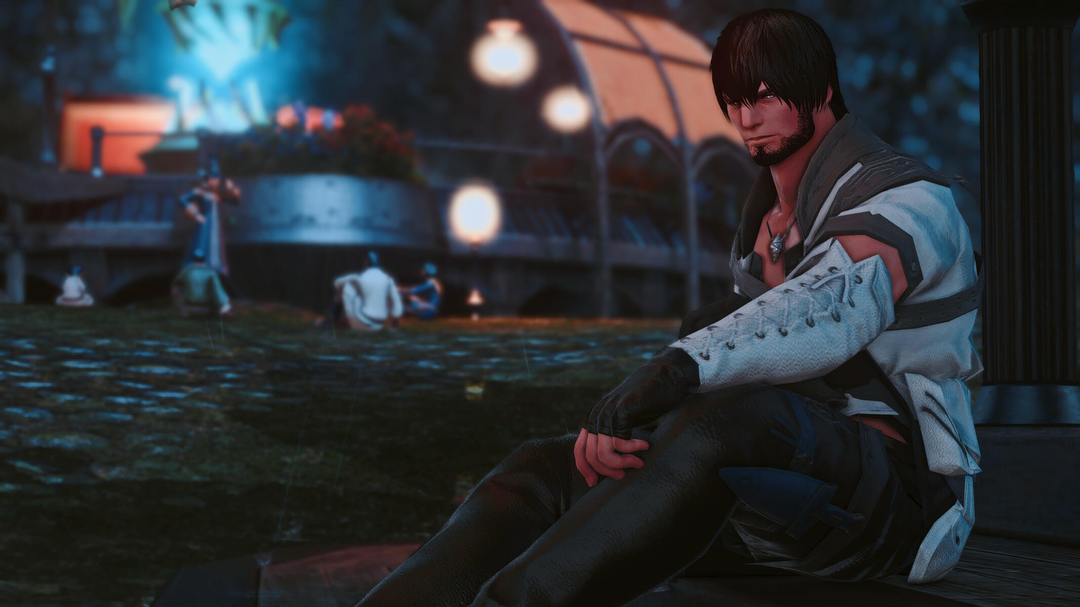 A young Tyr sitting under the rain, filled with hatred and loneliness. Hiding his elf ears to avoid further prejudice to his mixed blood.