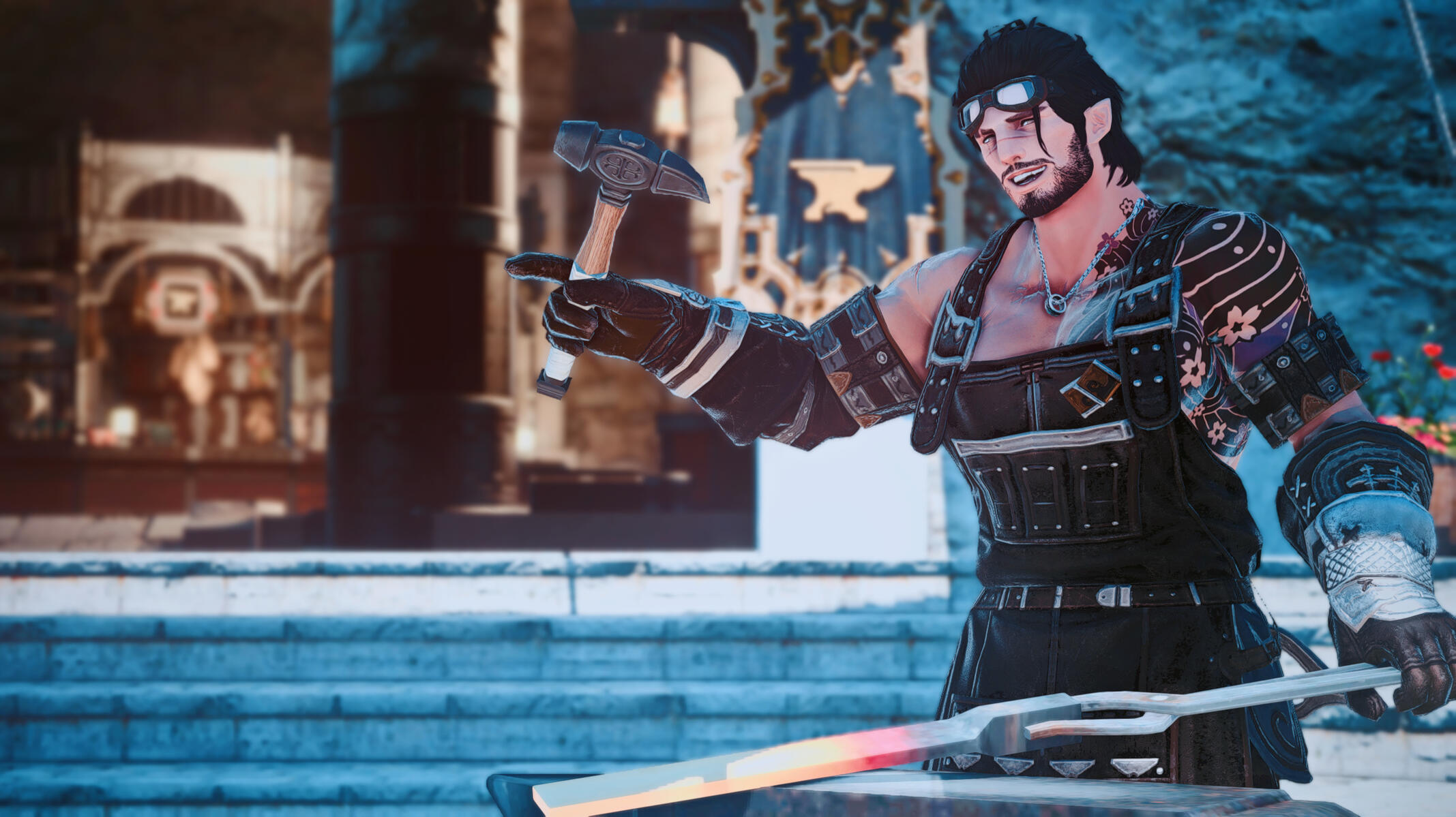 Tyr working in the Lominsian guilds of craftsmenship. Socializing and creating new bonds of friendship.